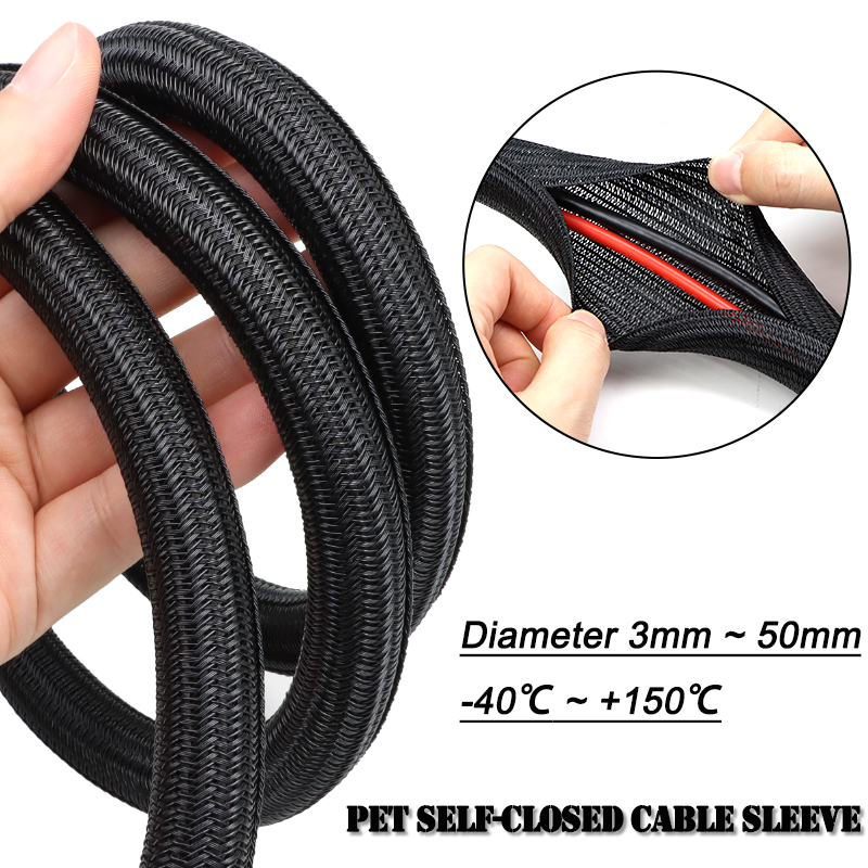 Cable Sleeve Neoprene - 2/10 м Черный плетеный самозакрывающийся кабельный
