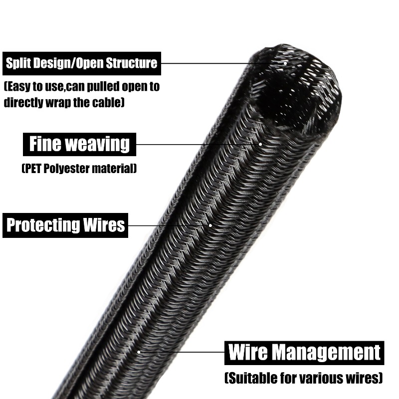 2/10 м Черный плетеный самозак – обзор и цена Cable Sleeve Neoprene